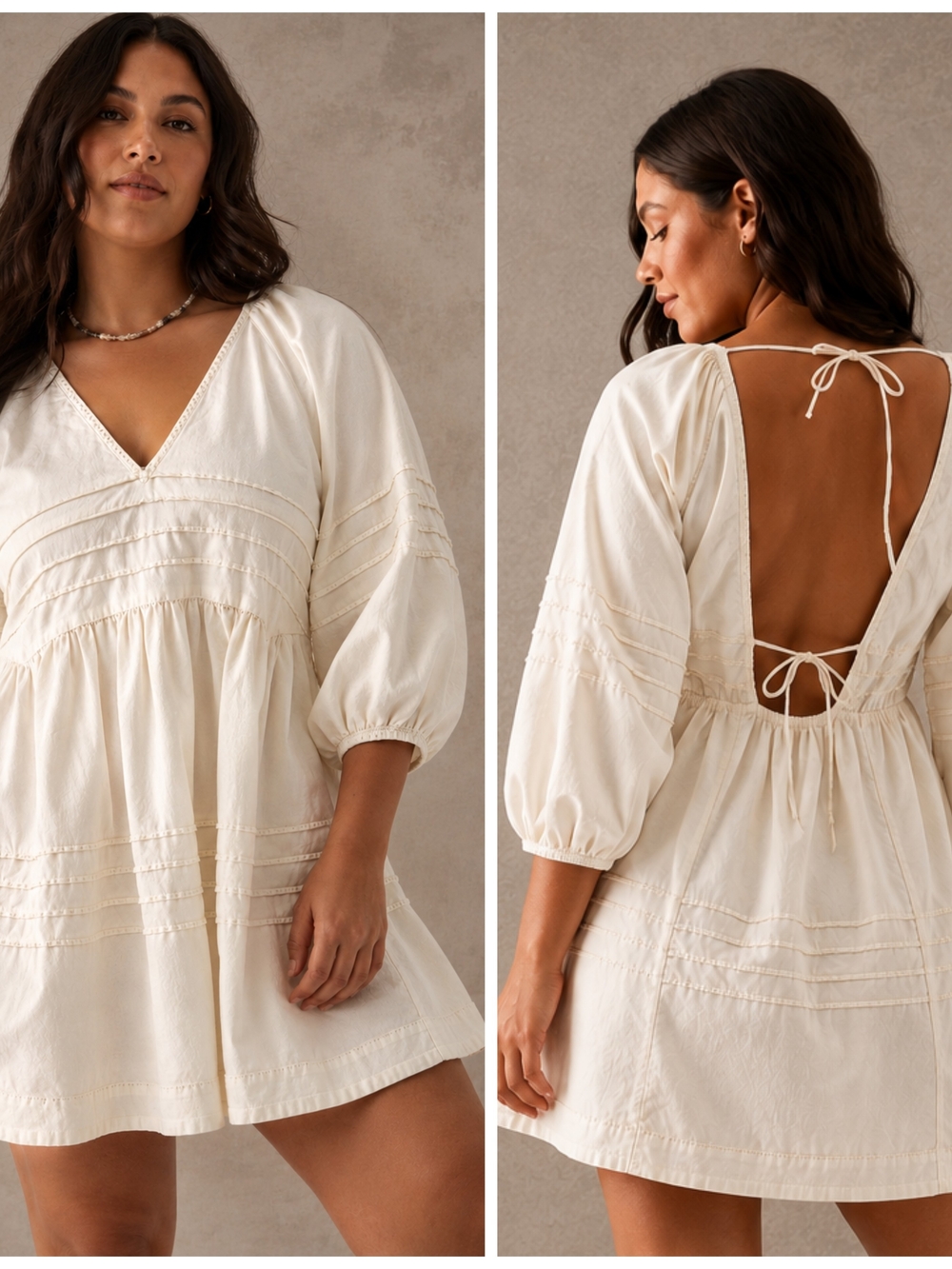 Free People Sweet Surrender Mini Dress XL Ivory Cotton Puff Sleeve Babydoll - Picture 13 of 13
